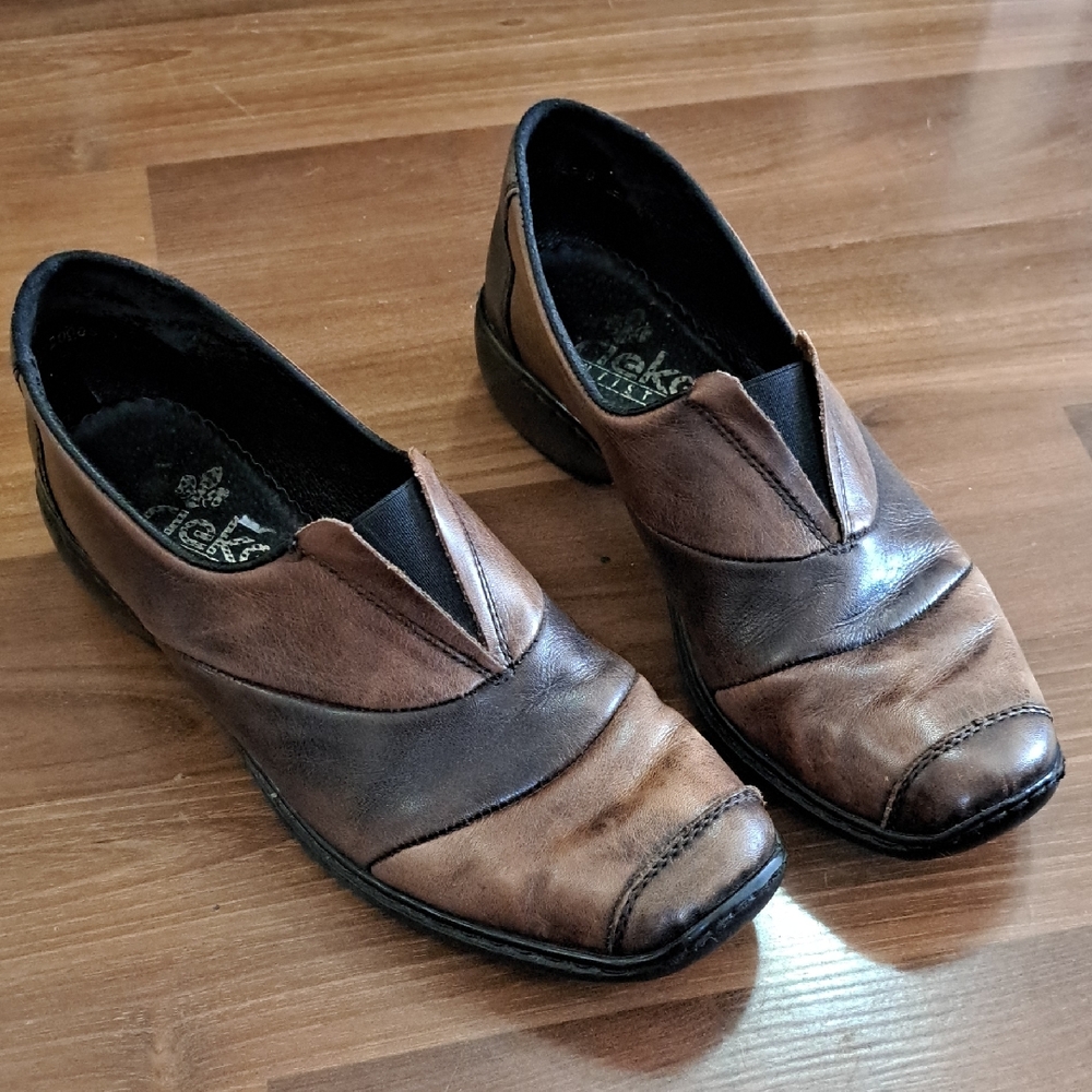 Rieker Two-Tone Brown Leather Loafers